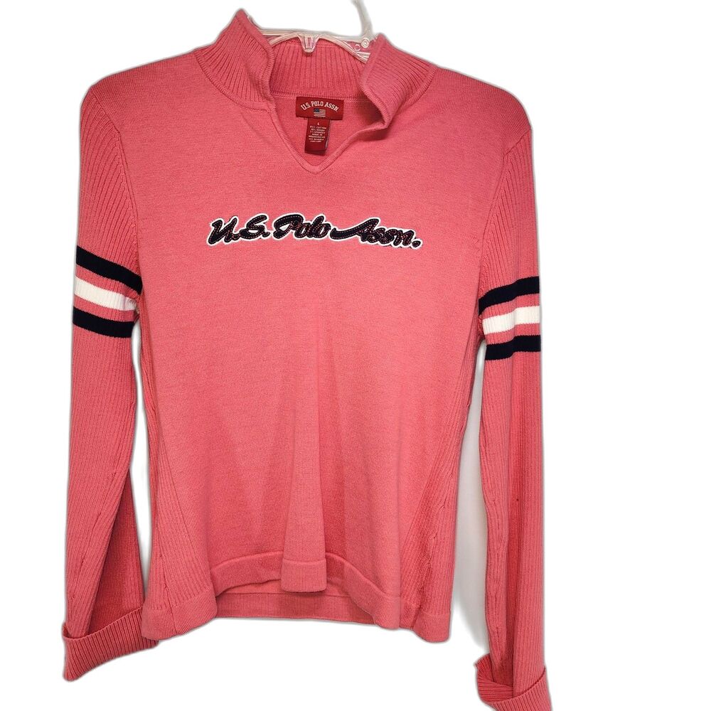 US Polo Assn. Pink Knit Long Sleeve V-Neck Sweater Top